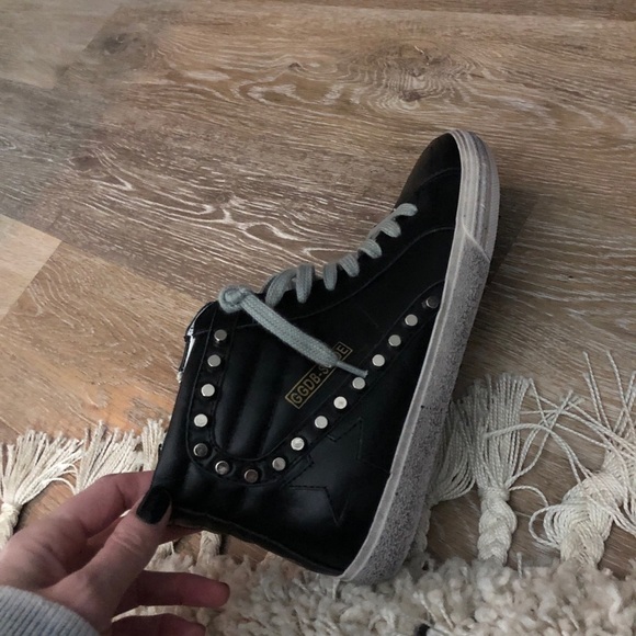 GOLDEN GOOSE BLACK 40 EU LEATHER STUD SLIDE SNEAKERS - #MUSTHAVE 🫶🤩😎 - Picture 7 of 9
